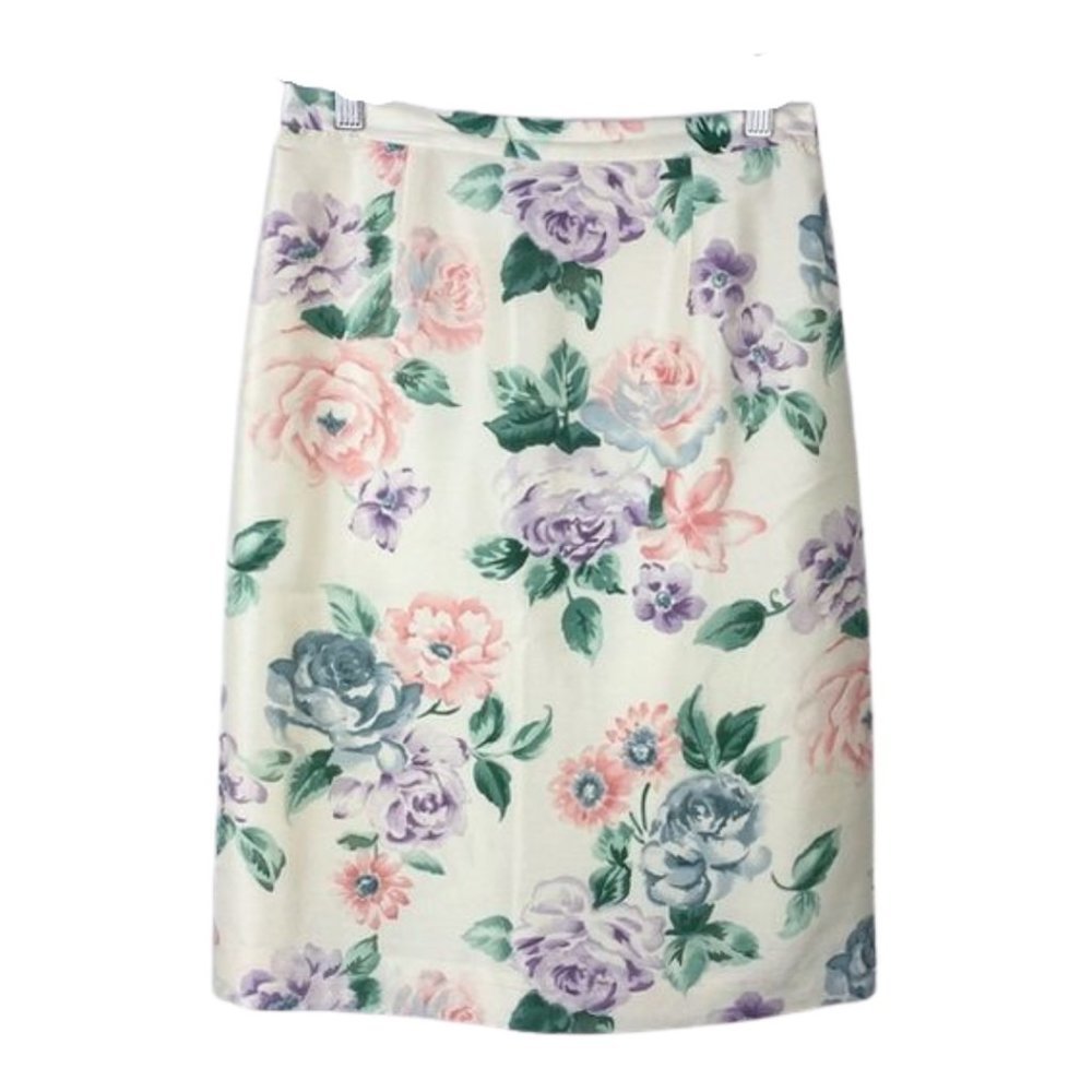 Talbots 100% SILK Pastel Floral Roses Pencil Skirt